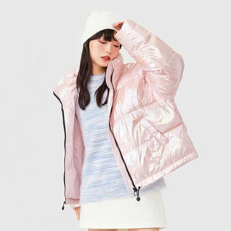 Women's Down Parkas Semir Down Jacket Women White Duck Down Colorful 2023 Winter New Contrasted Color Stand Collar Loose All-Match Bread Jacket Y