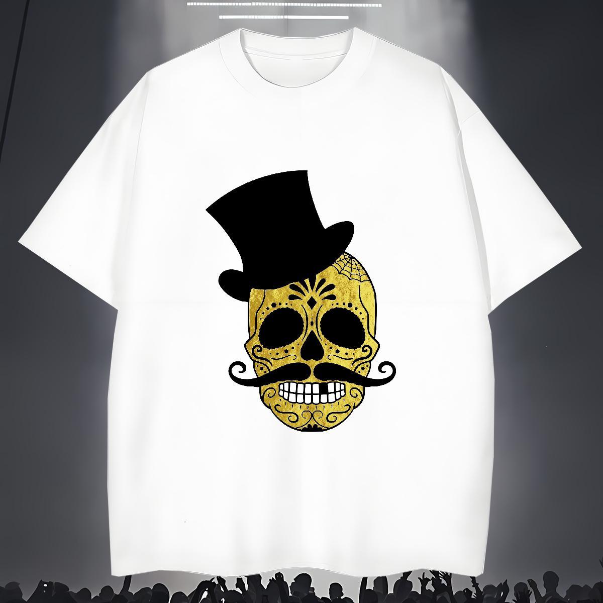 Free Shipping Man T Shirts 230g 100% Cotton skull Street Casual Cartoon Printing L-4XL O Neck Short Sleeves Men Tops Tees Wholesale Tee Shirt