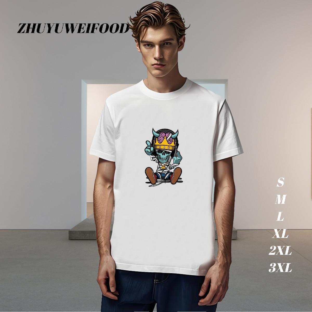 High Quality T Shirts Men 230g Pure Cotton skull Street DIY Printed Breathable Short Sleeve Couples T Shirts Designer Top Tees