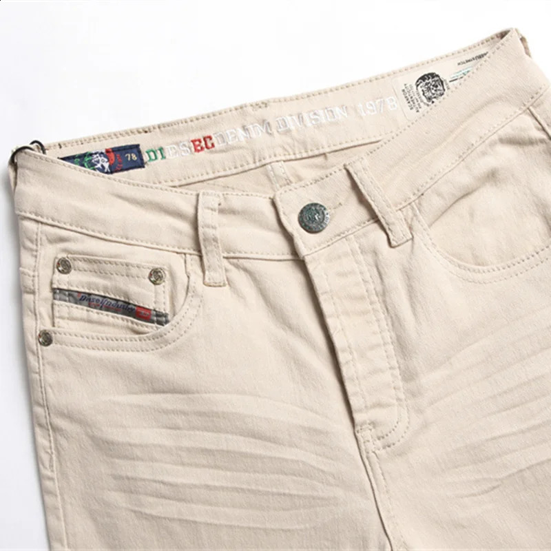 Mens Jeans Simple Atmosphere Pure Color Casual Trousers Midwaist Embroidery Fashion Denim Pants Slim Stretch Streetwear 240824