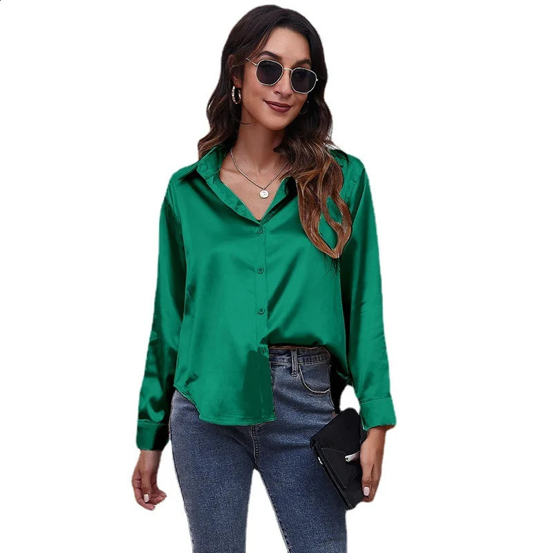 17 Color Option Womens Satin Blouse Tops Summer Fashion Female Turn Down Collar Long Sleeve OL Ribbon Blouse Shirts BSFS-0212YT 240823
