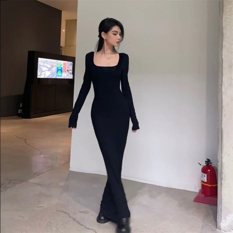 Pure Desire Aesthetic Womens Tight Long Sleeve Fish Tail Dress Slimming Effective Spring Autumn Arrival Base Long Skirt 240823