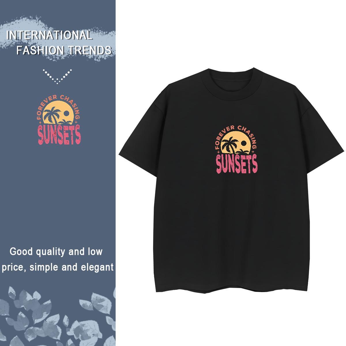 Female Womens Tshirts 230g 100% Cotton letter Beach Women T Shirts Short Sleeve O-Neck Black Oversized Tee Shirt