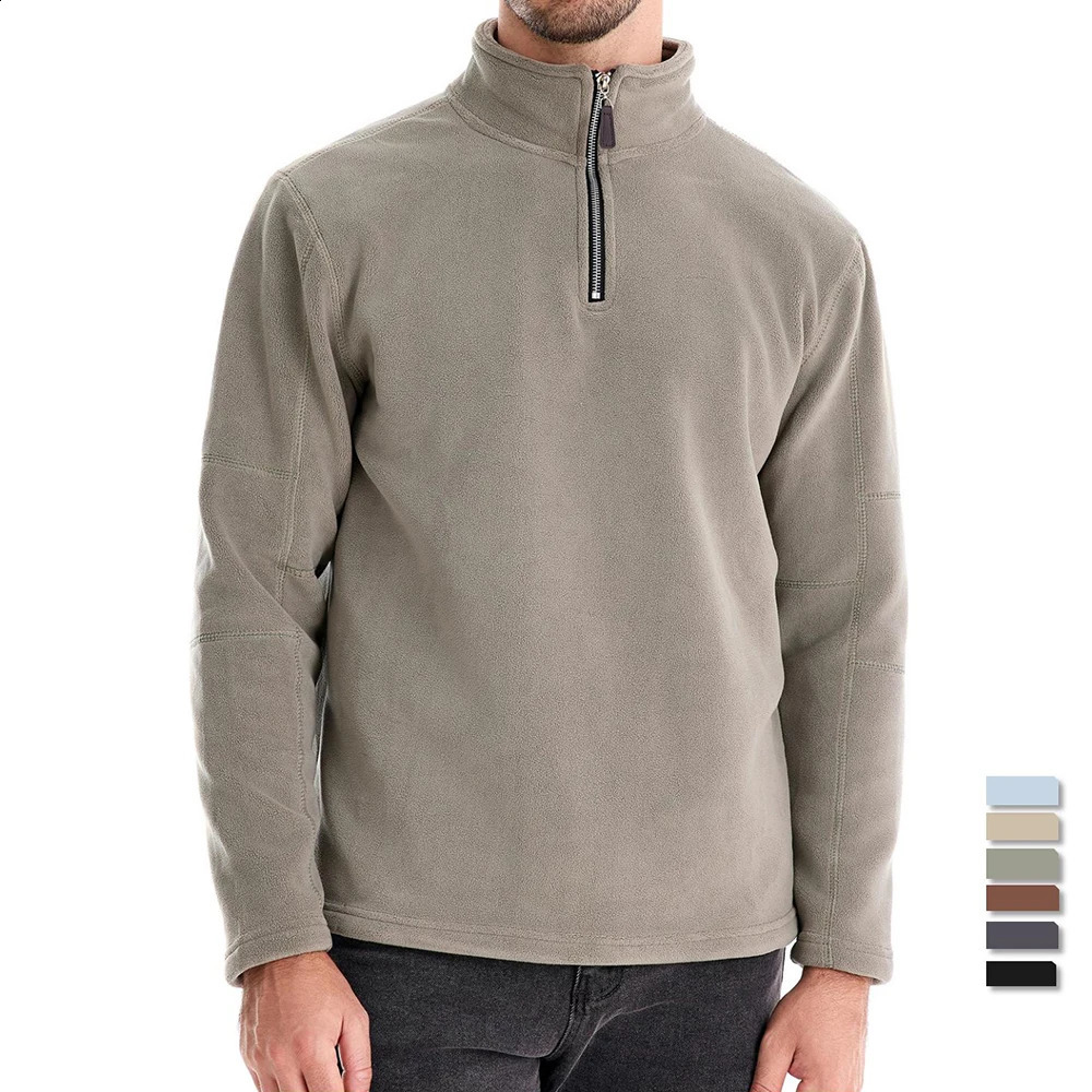 AIOPESON Mens Thick Wool Warm Sweater Jacket Quarter Zipper Plain Neck Pulling Flower Soft Shell 240823