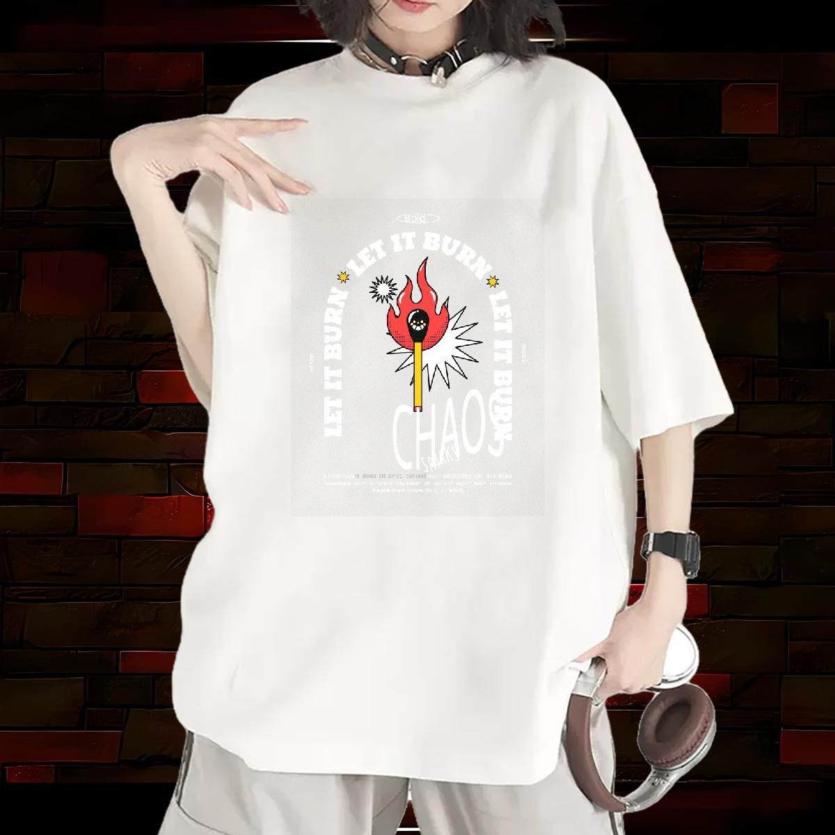 High quality Unisex Tshirts 230g Pure Cotton fire Street Casual T Shirt For Woman Breathable Crew Neck DIY Logo Clothes