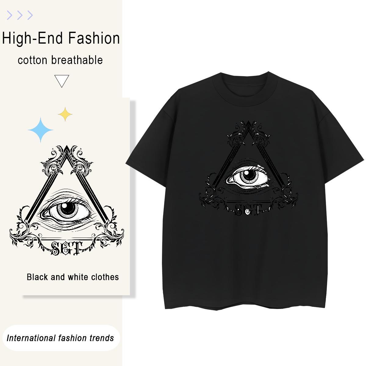Classic T-Shirts for Men 230g Cotton eye of the devil Casual Daily Wear Plus Size Custom Crew Neck Breathable Men Tops Tees Fashion Design Clothings