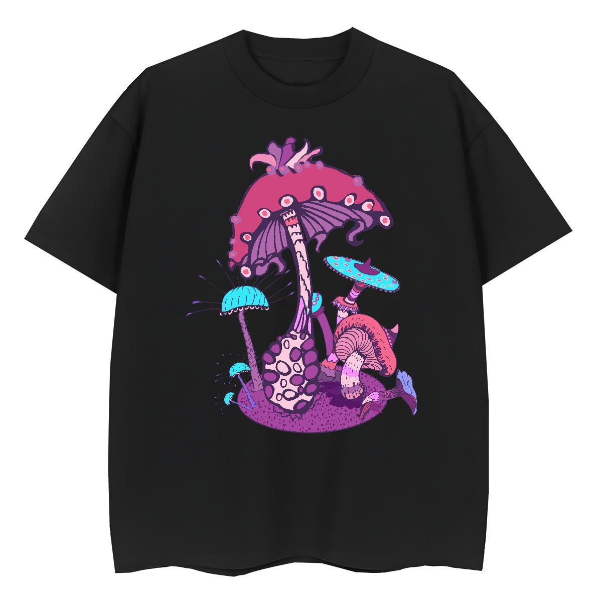 Brand Men Clothes T-Shirt mushroom Outdoor 230g Cotton Wear Crew Neck Breathable Wholesale T Shirts Men Black Oversized
