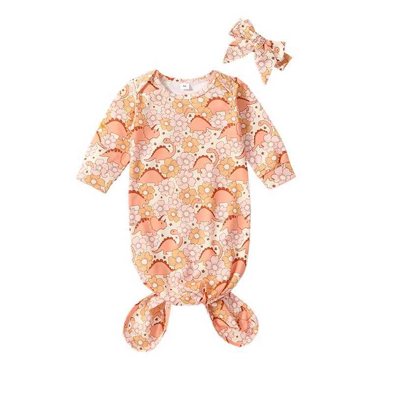 Baby Girl Sleeping Bag Swaddling Newborn Flower Print Skin Friendly Thin Absorbent Bath Towel Sleeping Bag Headband M240824