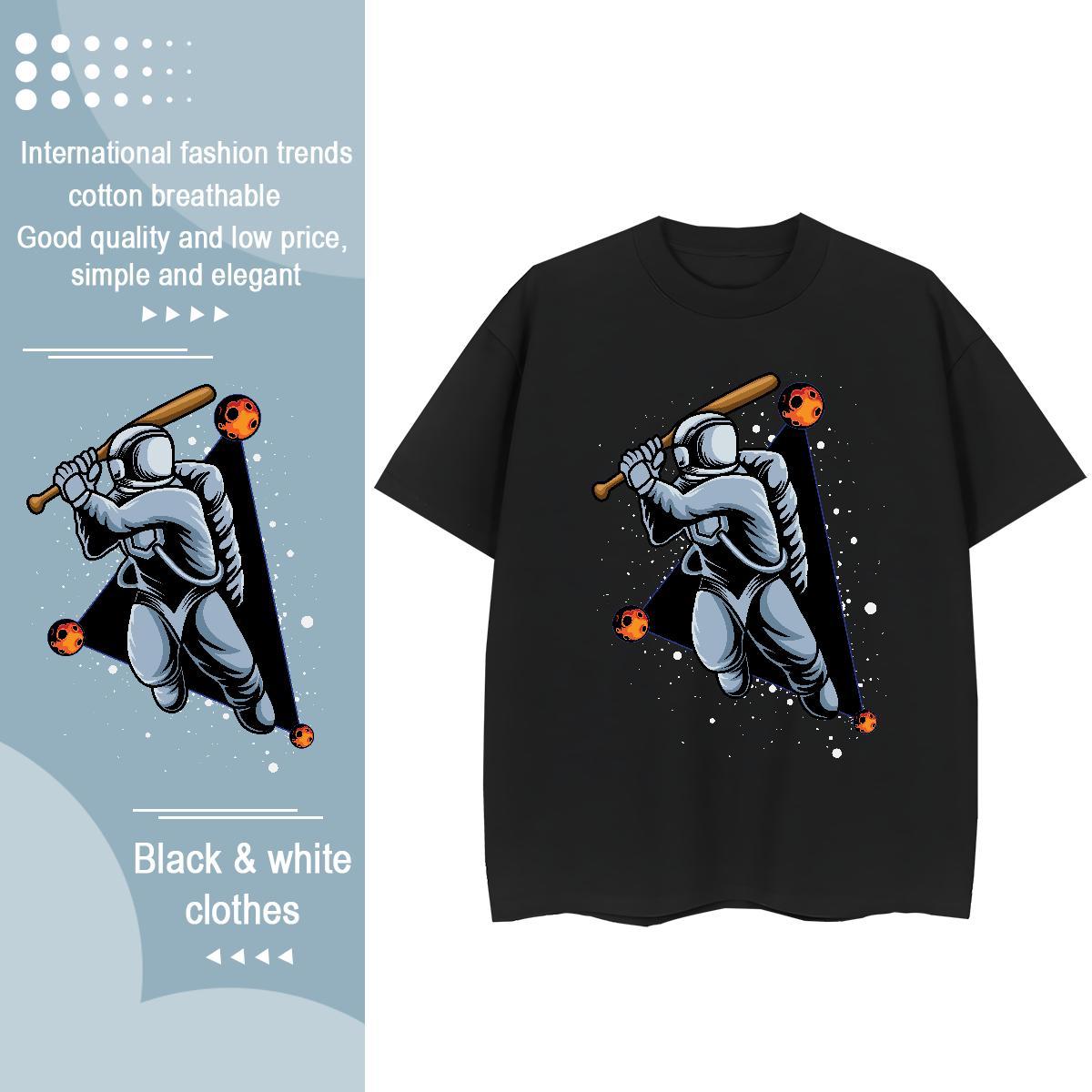 Popular Women Tees 230g Pure Cotton spaceman Street T-Shirts O-Neck Short Sleeve Anime Tshirts