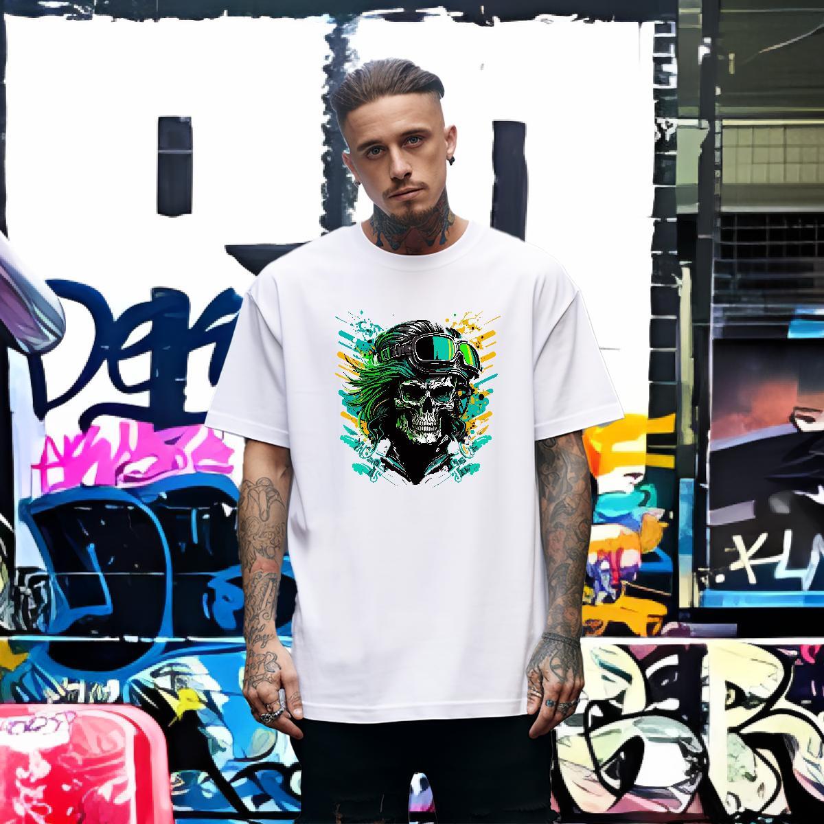 Designer T Shirts Men 100% Cotton 230g skull Spring Summer Custom Printed Short Sleeve O-Neck Men Tees New Top Tees