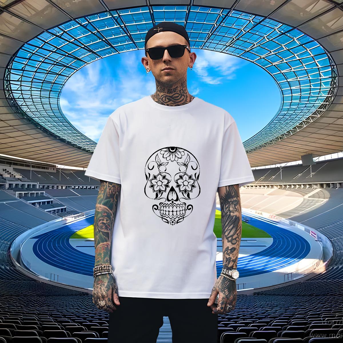 Classic T Shirts Men 230g Cotton skull Street Casual DIY Short Sleeve Soft Men Tops Tees Free Shipping Top Tees