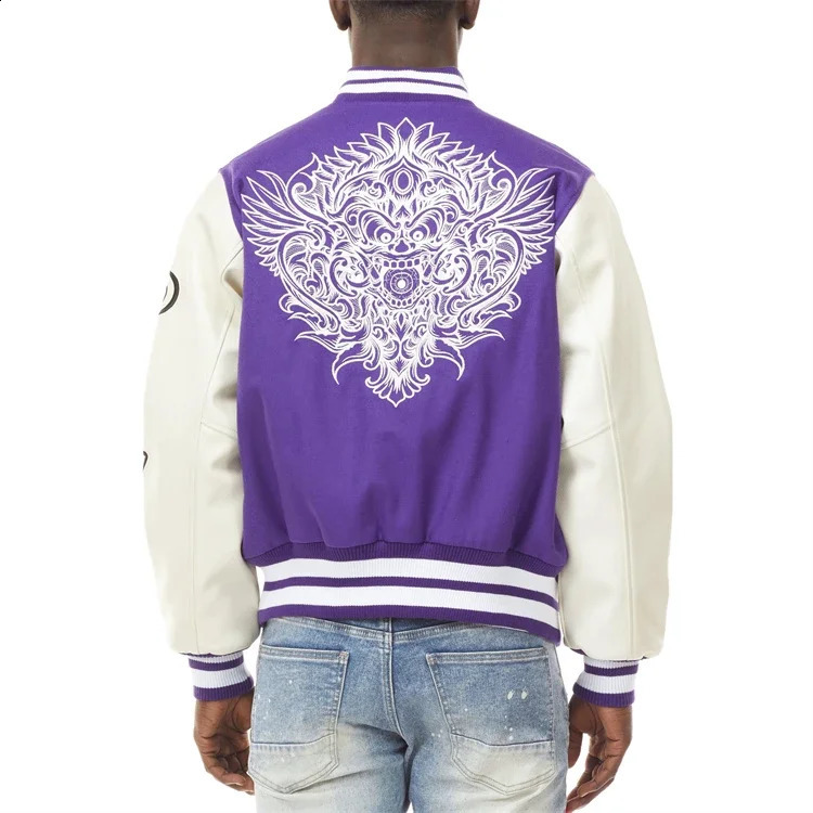 Customized Wool College Varsity Jacket For Men Leather Sleeve Plain Purple Lettermen Baseball Mens Versity Jacket 240824