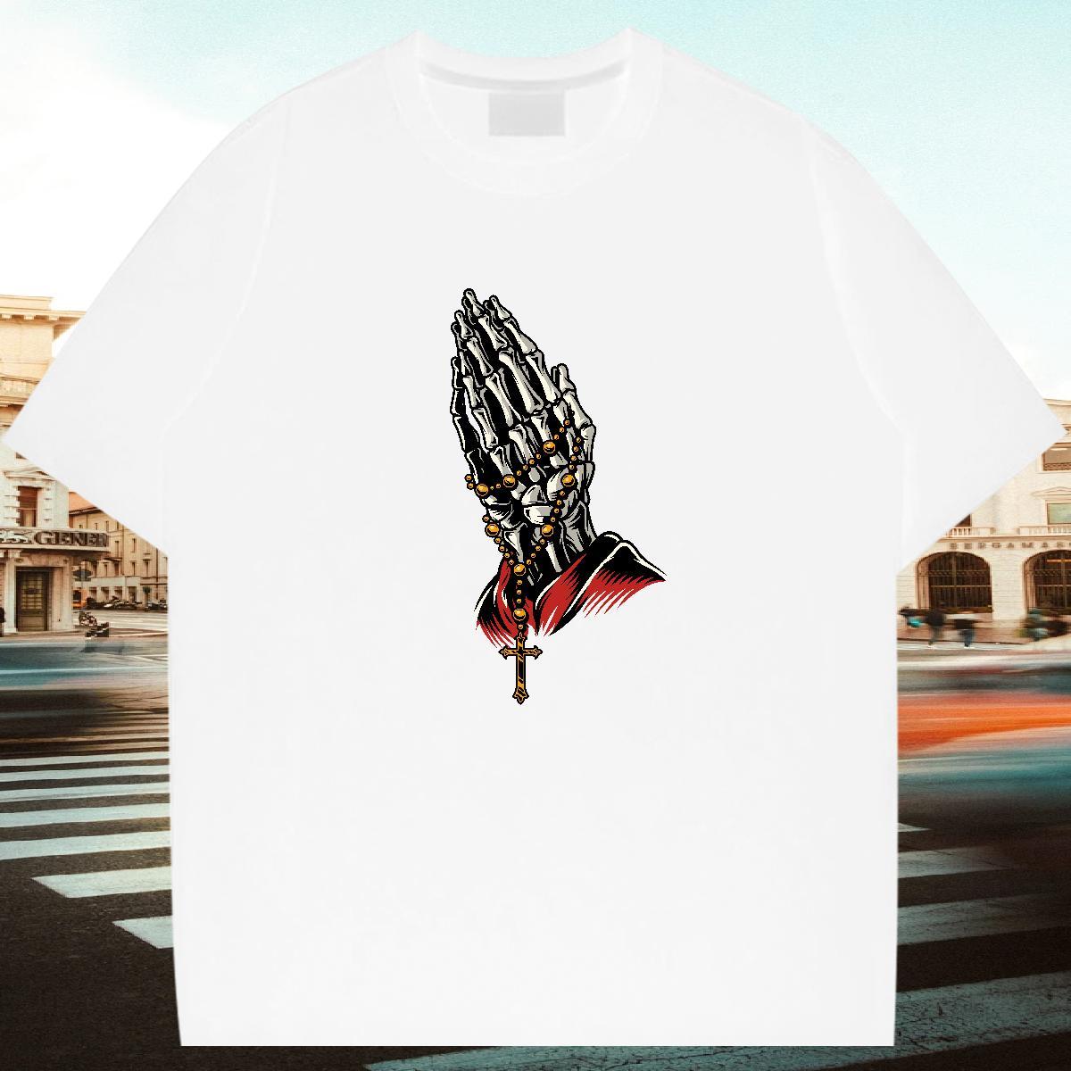 Comfortable T shirt 230g Pure Cotton skull Spring Summer Customized Crew Neck Men Tshirts 2024 DIY Tops