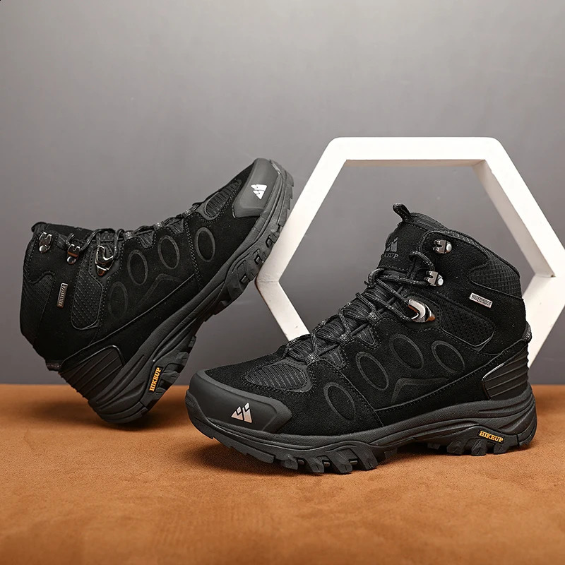 HIKEUP High-Top Men Hiking Boot Winter Outdoor Shoes Lace-Up Non-slip Outdoor Sports Casual Trekking Boots Man Waterproof Suede 240918