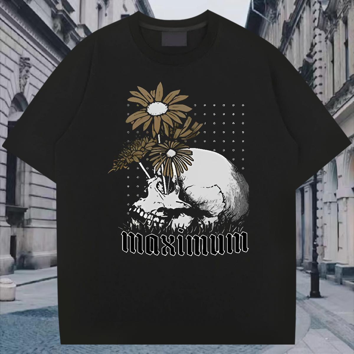 Popular Men T Shirts 230g 100% Cotton skull Street wear Hip Hop Graphic Breathable Short Sleeve Men Tshirts Fashion Designer Tops Shirt