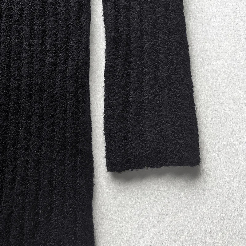 Autumn and Winter Tweed Yarn Wool V-neck Elastic Slim Long-sleeved Knitted Long Dress for Women 240824