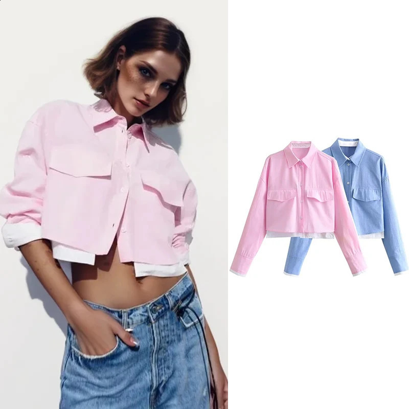 Blouses Womens Shirts Chic Patchwork Elegant Short Long-Sleeved Shirts Spring Street Joker Student Tops 240823