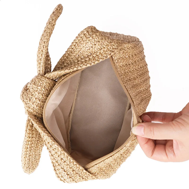 Cute Bow Handle Straw Bag Casual Weave Women Handbags Casual Summer Beach Bags Hobos Clutch Purses for Vacation Party 240823
