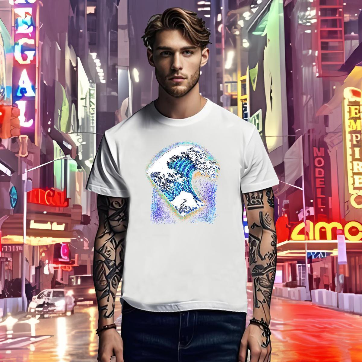 Soft Mens T Shirts 230g Pure Cotton sea wave Casual Daily Wear Anime Print Breathable Soft Mens Tshirts Classic Tops