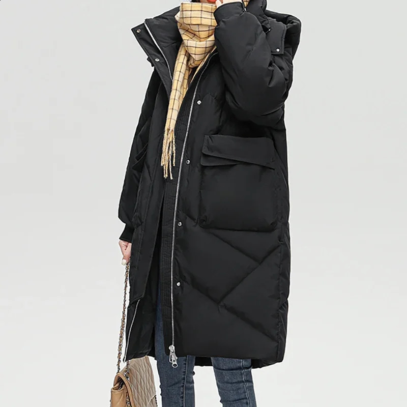 ABRINI Womens Long Sleeve Button Shoulder Strap Parkas Coat Thickened Warm Pocket Autumn Winter Zipper Down 240823