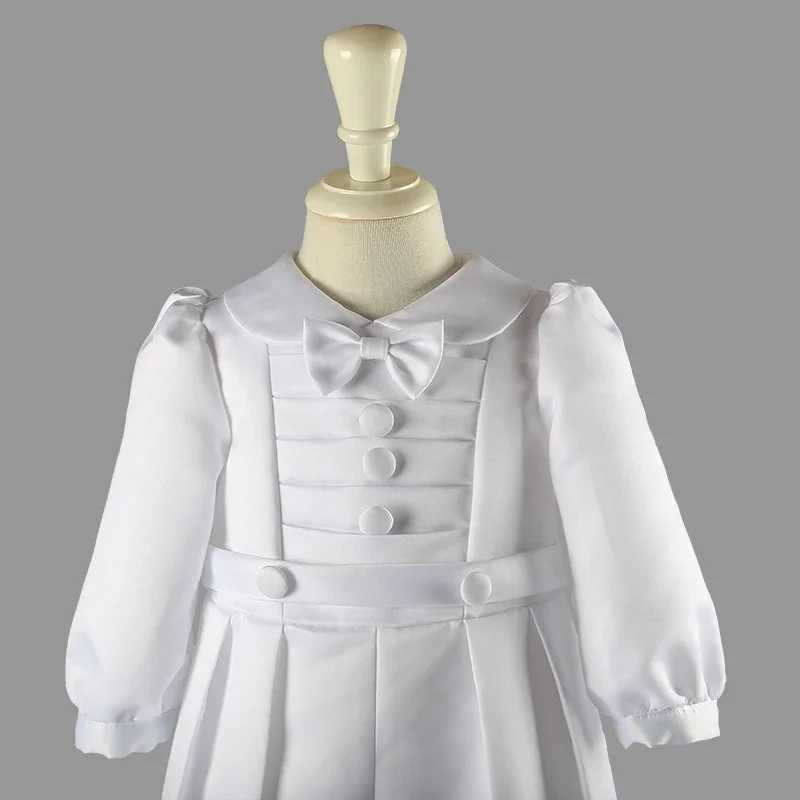 White baby mens suit Baptist clothing summer solid color full sleeve bow lace Christmas dress newborn gentlemans birthday W240823