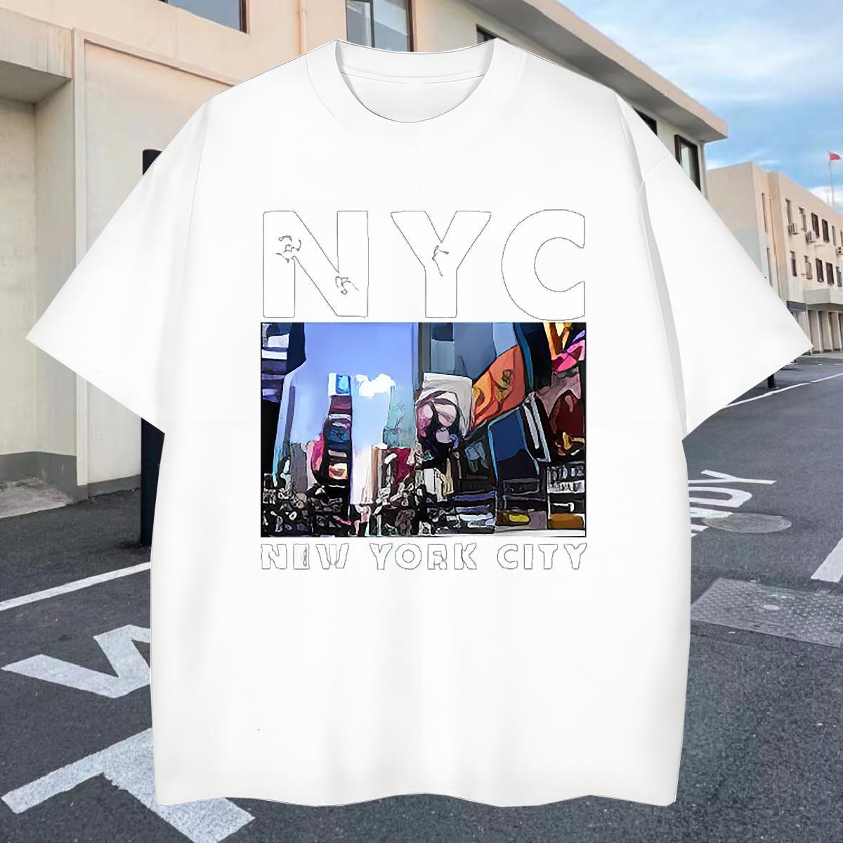 High Quality Man T Shirts 230g 100% Cotton New York Street Wear Cartoon Print Round Neck Short Sleeve Tshirts Wholesale Top Tees