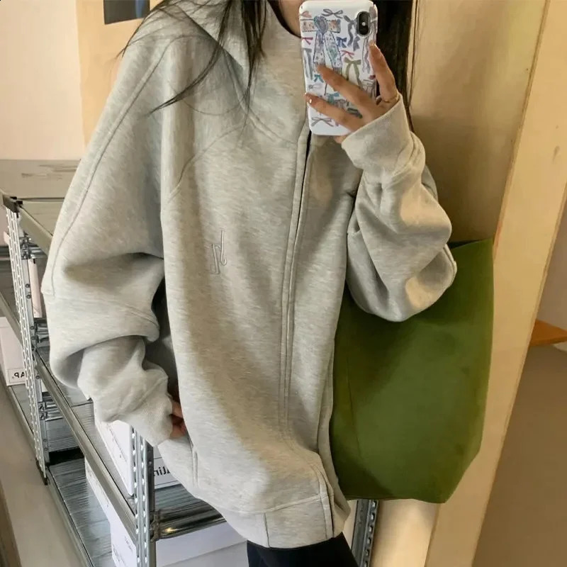 Silver Fox Velvet Autumn/Winter Double Loop Zipper Hoodie Sweatshirt Mens and Womens Loose Versatile Coat Trendy WF 240824