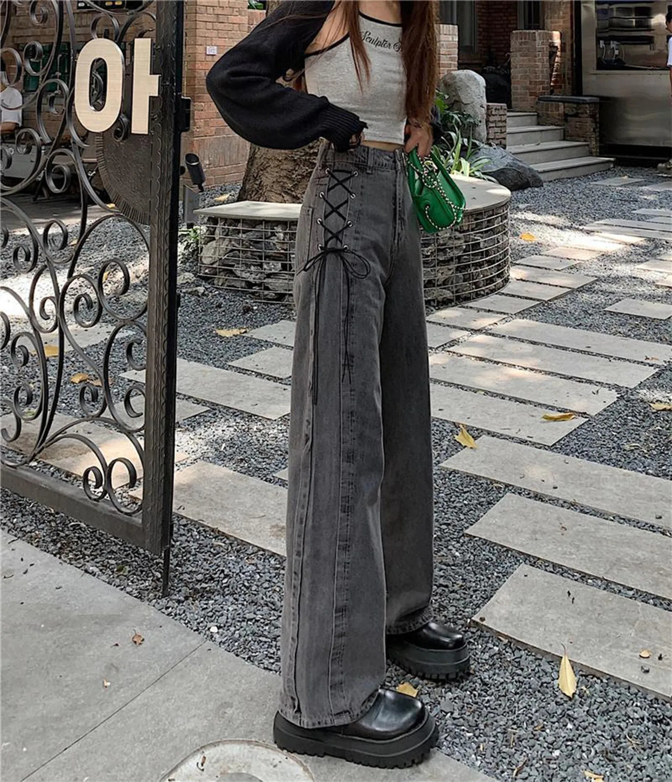 High Street Hip hop handsome retro cashew patch loose casual late wash denim pants womens trend 240823