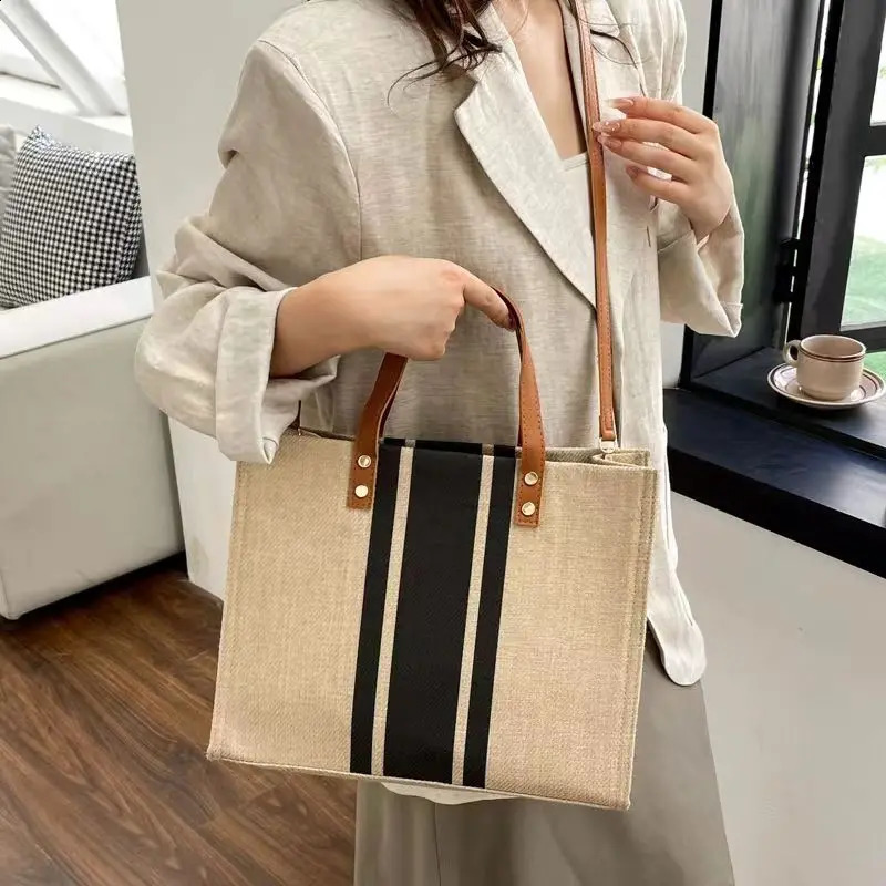 Womens handbags briefcases professional commuting bags shoulder straps shoulder bags large capacity linen cross body bags 240824