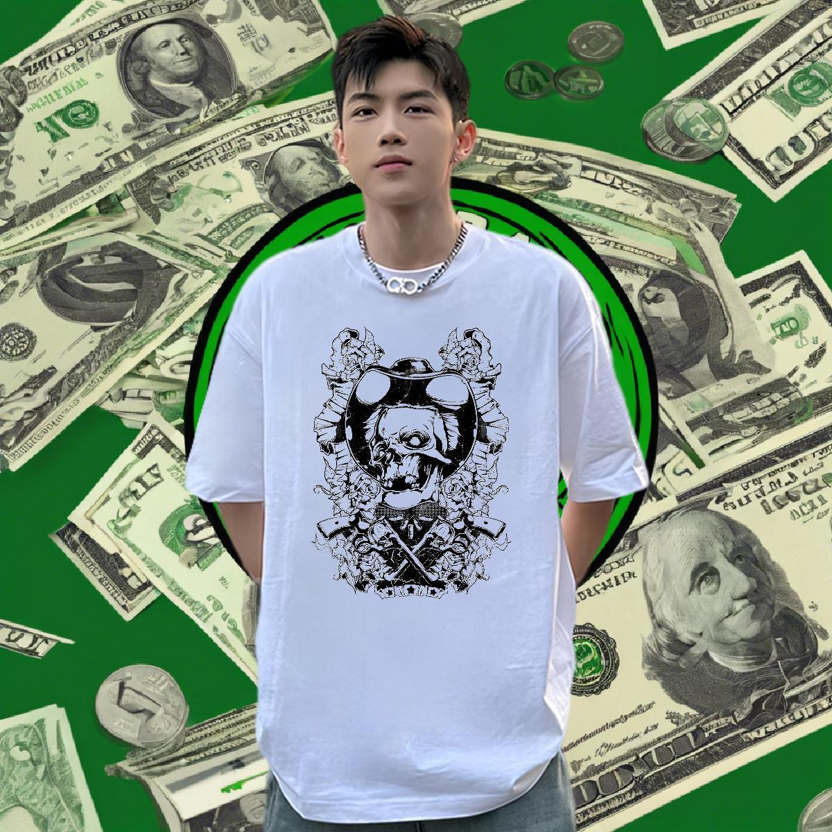 Popular Man T Shirts 230g 100% Cotton skull Street Casual Plus Size Cartoon Breathable Men Tshirts Fashion Casual Clothes