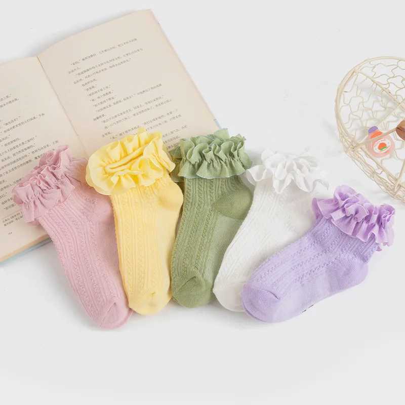 Cotton Lace Ruffle Princess Mesh Breathable Socks Children Ankle Short Sock White Pink Purple Baby Girls Kids Toddler Dancing CL240824