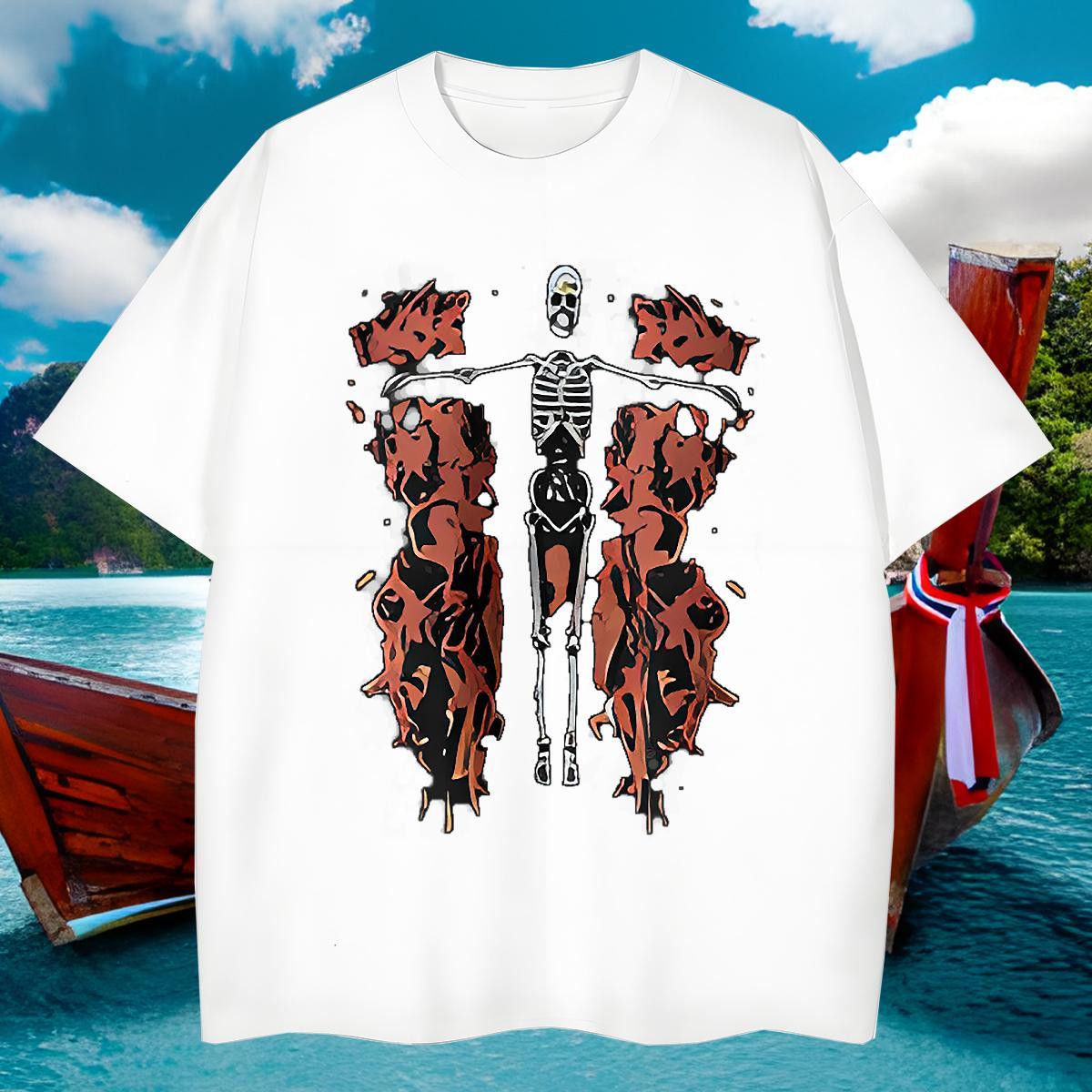 Cool Men T Shirts 230g 100% Cotton skull Summer Casual DIY Round Neck Short Sleeve Men Clothes T-Shirt Designer Fashion Tops Shirt