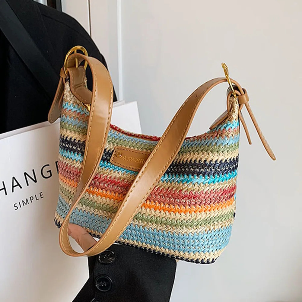 Fashion Straw Shoulder Bags Women Woven Top Handle Underarm Hobo Bag Crossbody Bag Summer Beach Travel Handbag Purse for Women 240823