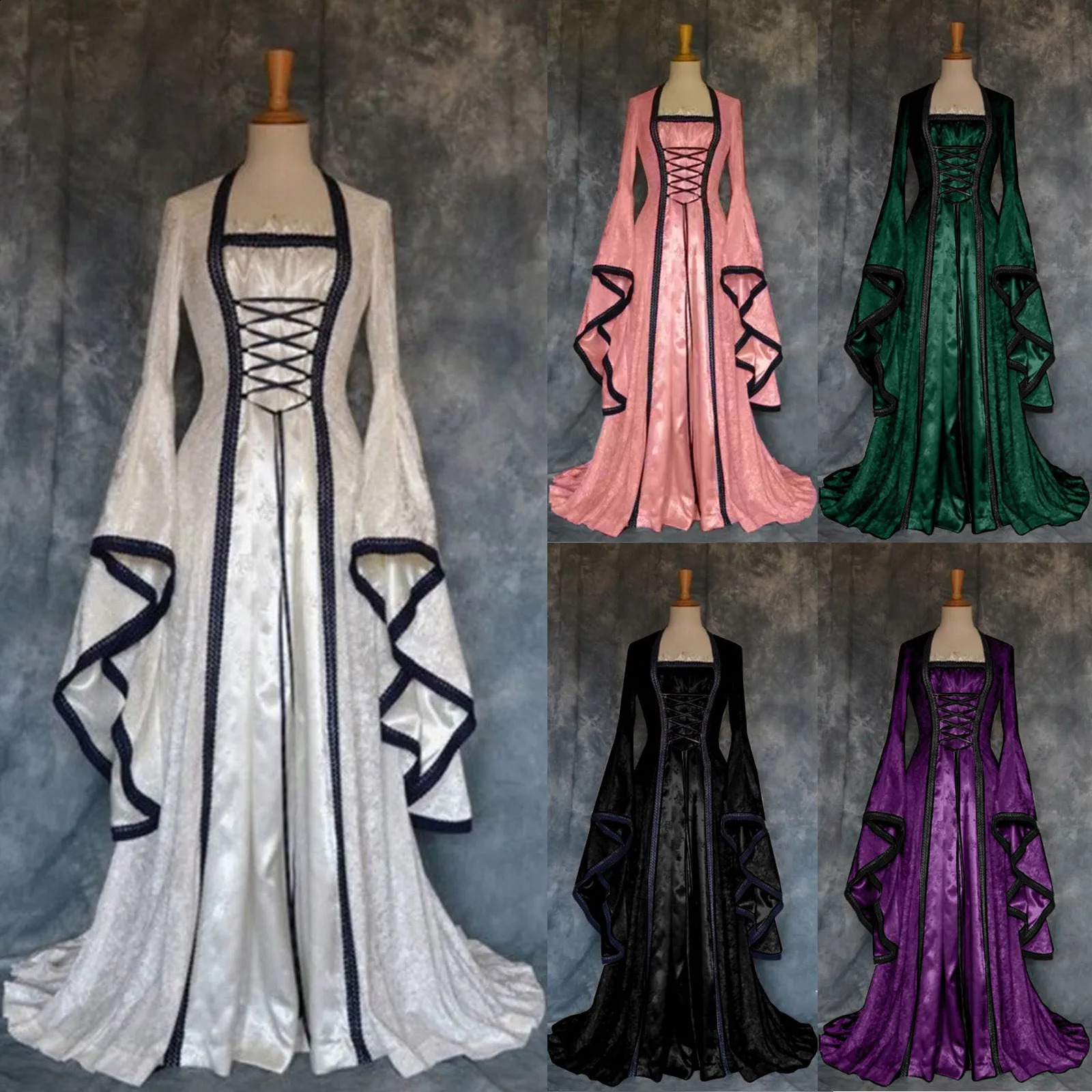 Victorian Renaissance medieval roleplaying Halloween costume womens long sleeved carnival party retro court dress 240823