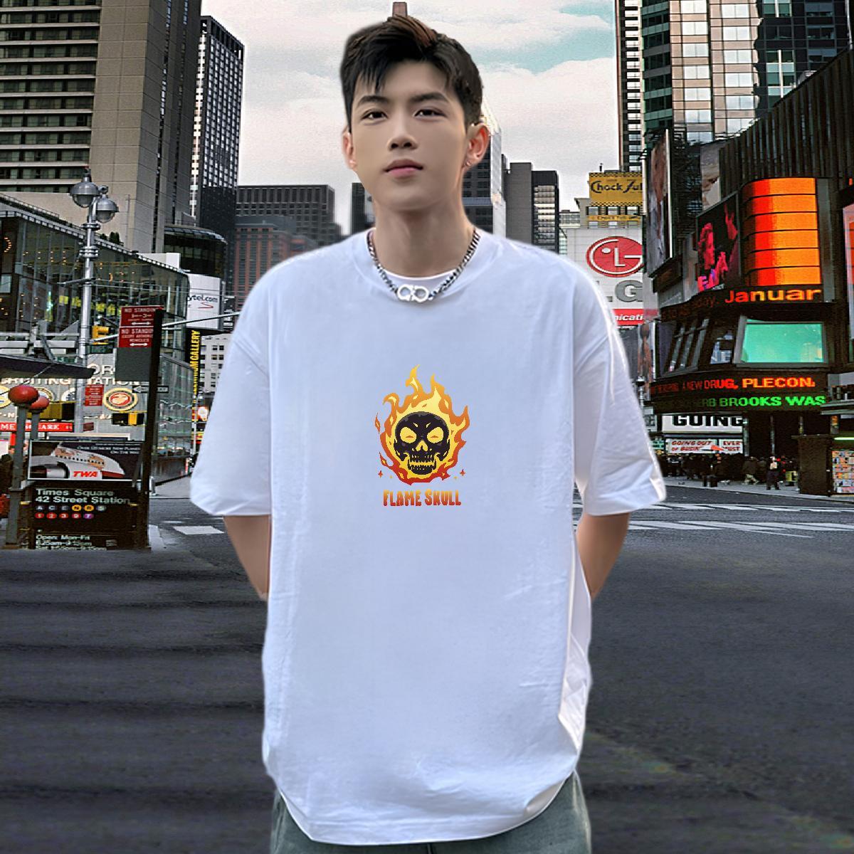 Comfortable Mens T Shirts 230g Cotton skull Summer Casual DIY Printed Breathable Short Sleeve Men Tops Tees 2024 Clothings