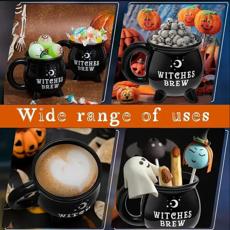 Creative Witches Brew Witch Cauldron Coffee Mug Black Ceramic Coffee Cups Halloween Tabletop Decoration for Halloween 240823