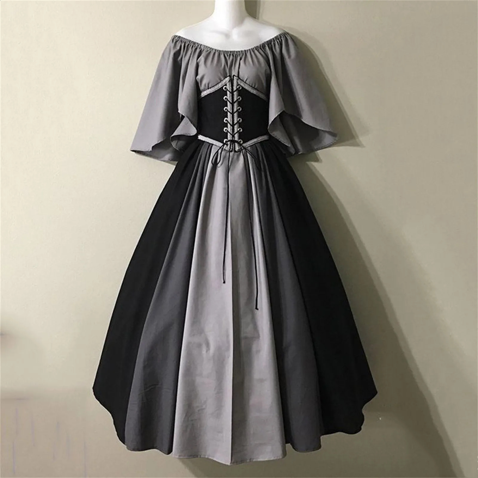 Womens Gothic Dress Medieval Trumpet Sleeve Tight corset Renaissance Halloween Role Playing Costume w240824