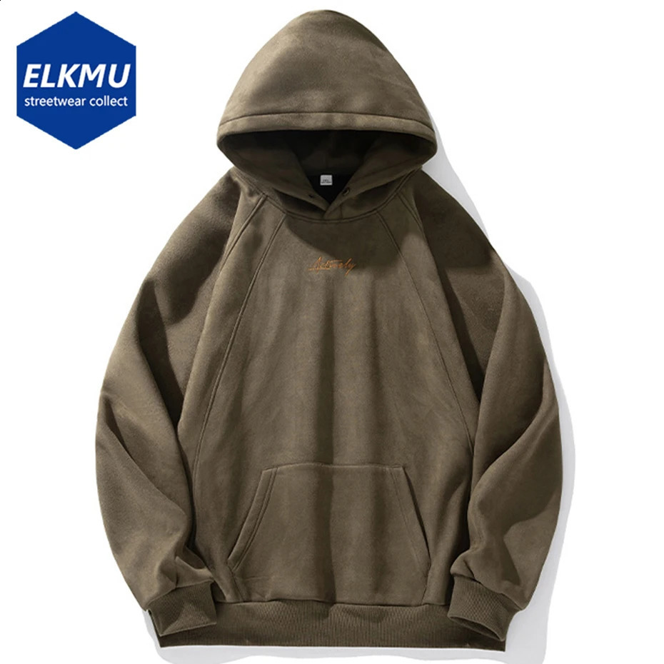 Mens Retro Suede Hoodie Loose Casual Pulling Sports Shirt Street Clothing Harajuku Super Hip Hop 240823