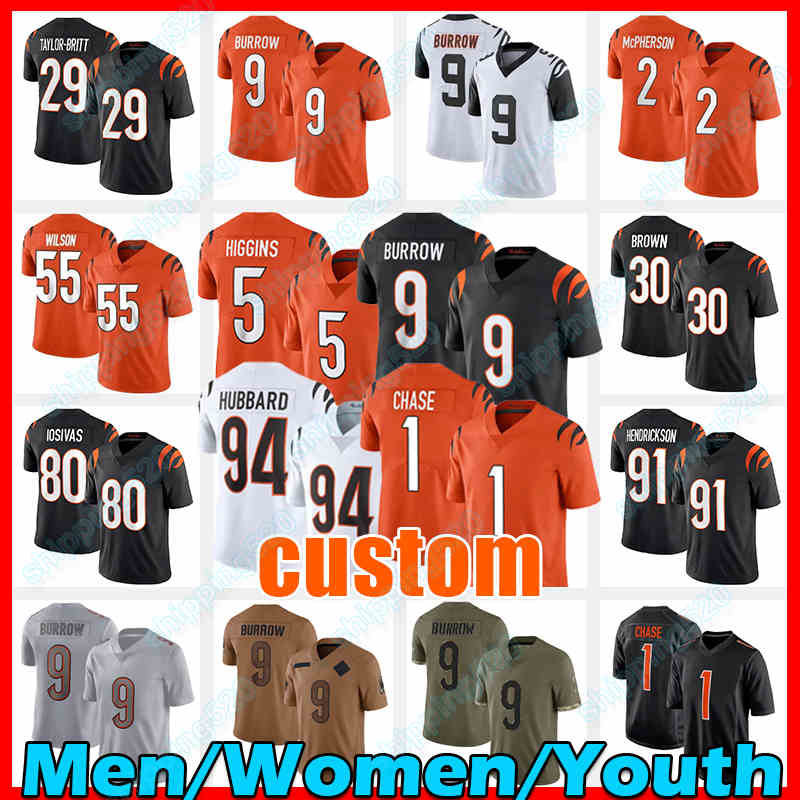 1 Ja'Marr Chase Joe Burrow Football Jersey Shiesty Jake Browning Brown Germaine Pratt Joseph Ossai Gesicki Mike Hilton Ted Karras Myles Murphy Trenton Irwin Zack Moss