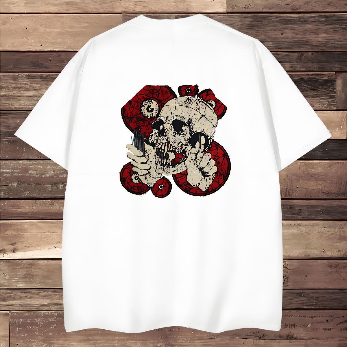 Cool T shirt 230g 100% Cotton skull Casual Black White Breathable Crew Neck Tshirts 2024 New Wear