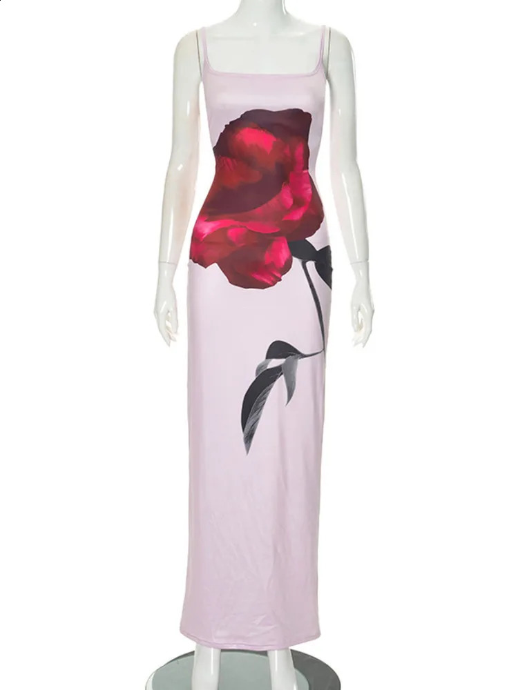 Mozision Floral Print Backless Sexy Maxi Dress For Women Gown Spaghetti Strap Sleeveless Bodycon Sexy Party Long Dress Clubwear 240823