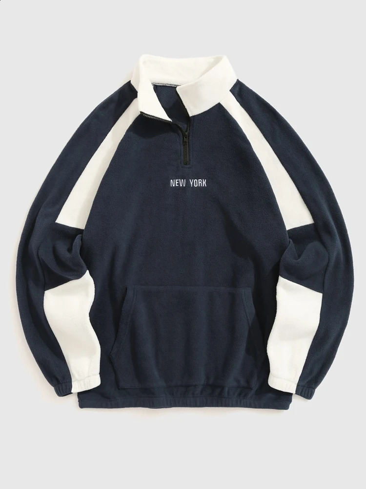 Mens Colorful Block Sweatshirt with Embroidered Alphabet and Wool Turtle Neck Hoodie Quarter Zipper Pullover Z5113496 w240826