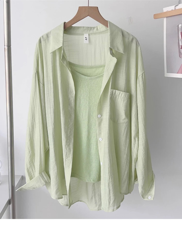OIINAA Pink Shirts for Women Tops Turn-Down Collar Long Sleeve Loose Shirt Korean Style Casual Fashion Blouses Basic Summer 240823