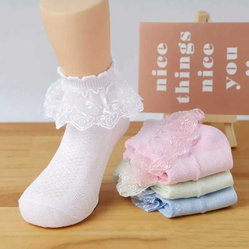 Spring Summer Breathable Cotton Lace Ruffle Princess Cute Thin Mesh Socks Children Ankle Short Sock Solid White Baby Girls Kids CL240824