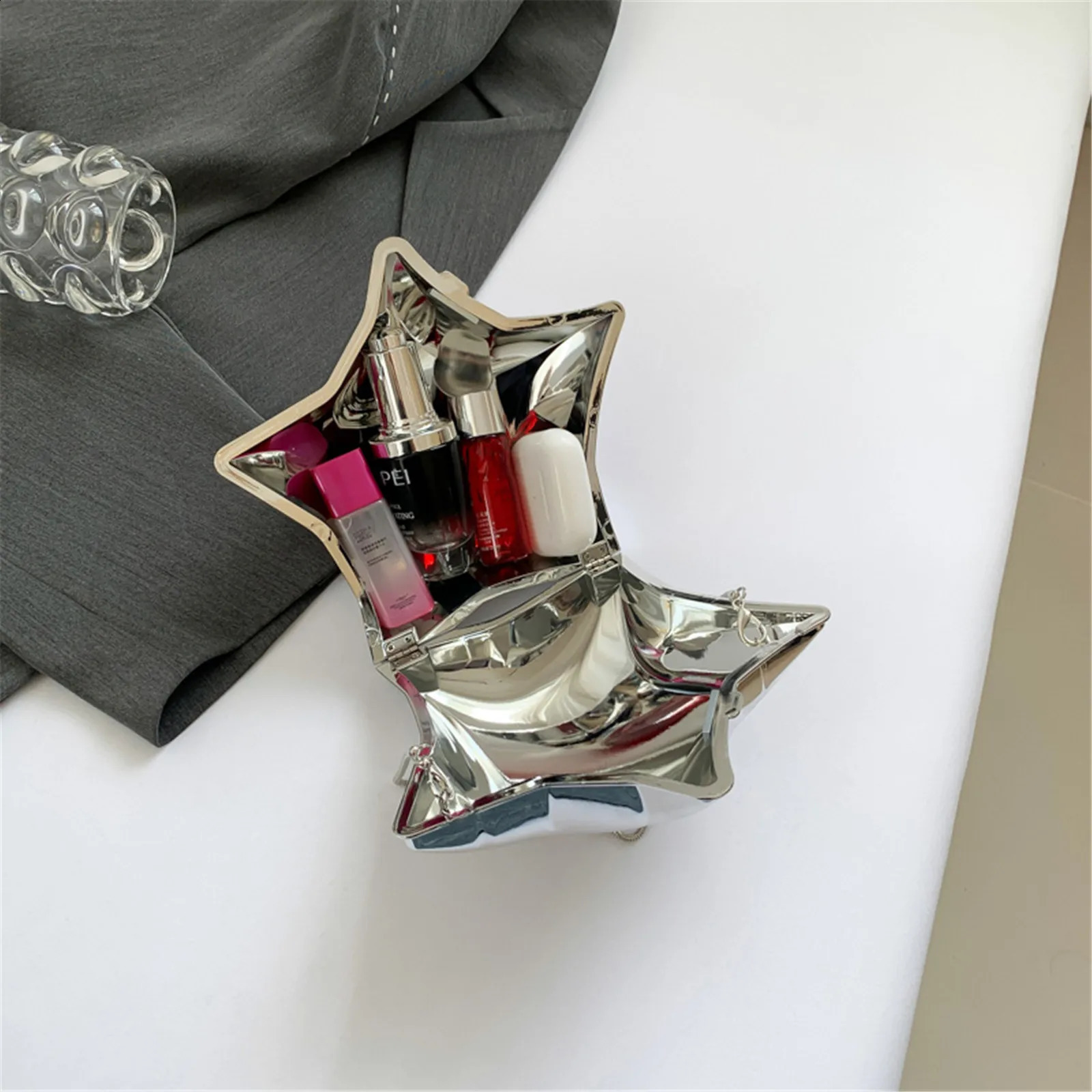 Fashion Creative Acrylic Star Shaped Crossbody Bags er Women Shoulder Bag y Silver Evening Party Clutch Purses 240824