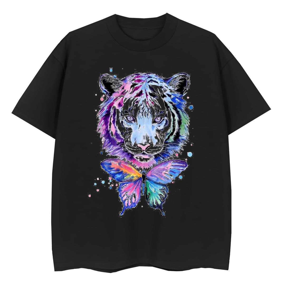 Classic Casual Tshirt for Man Woman tiger Hip Hop 230g Pure Cotton Tshirts Breathable Cool Design Mens T Shirts Cartoon Printing L-4XL