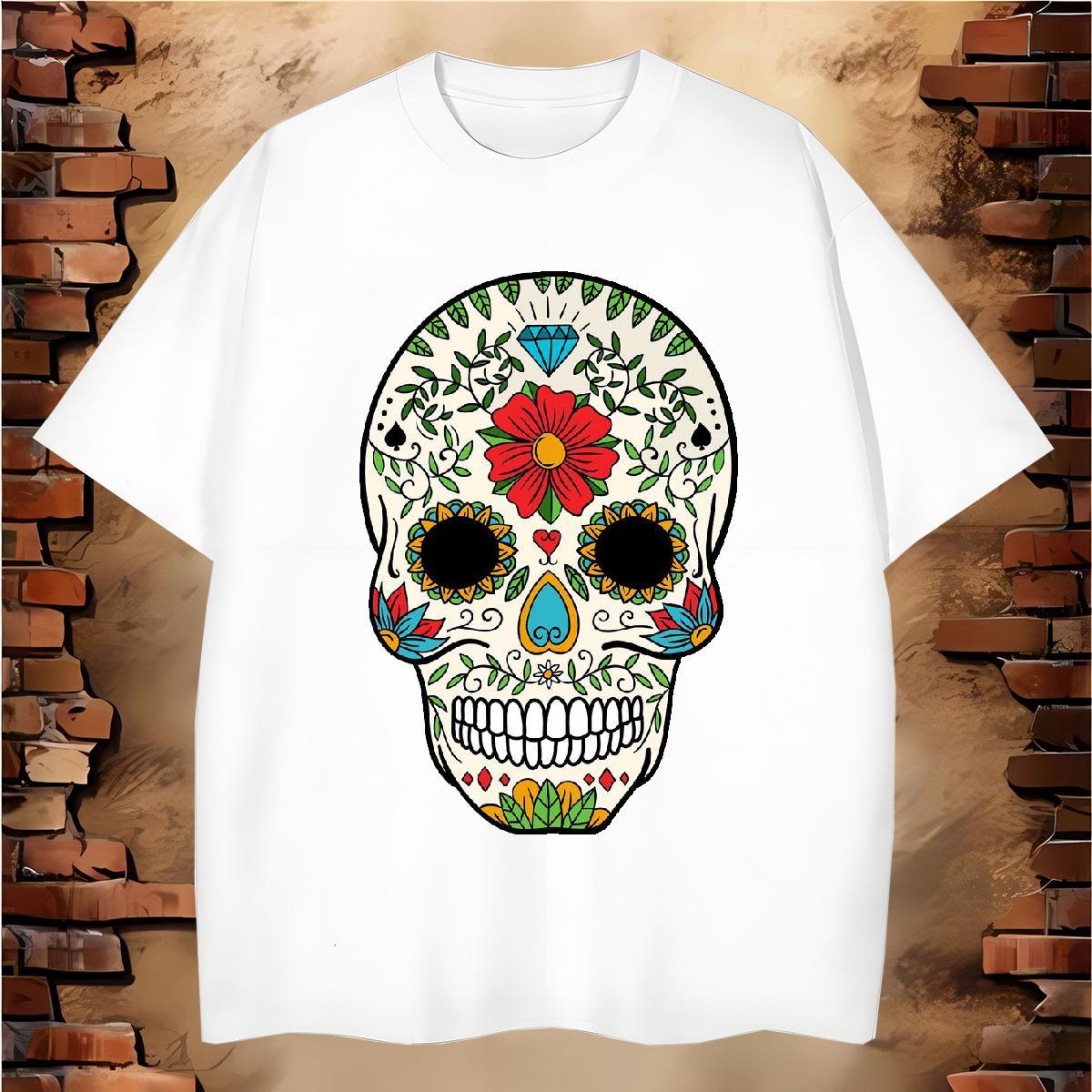 Soft T shirt 230g Cotton skull Casual Daily Wear Anime Print Round Neck Short Sleeve Men Clothes T-Shirt DIY Customized Tees