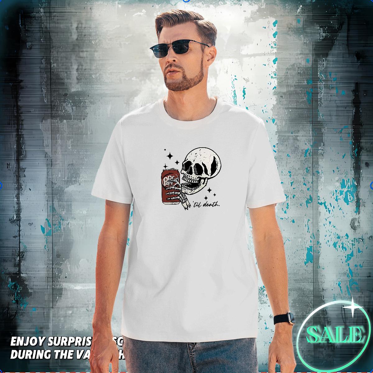 Popular T-Shirts for Men 230g Pure Cotton skull Spring Summer Oversized 3XL 4XL Breathable Crew Neck Men Tees Designer Fashion Tee Shirt