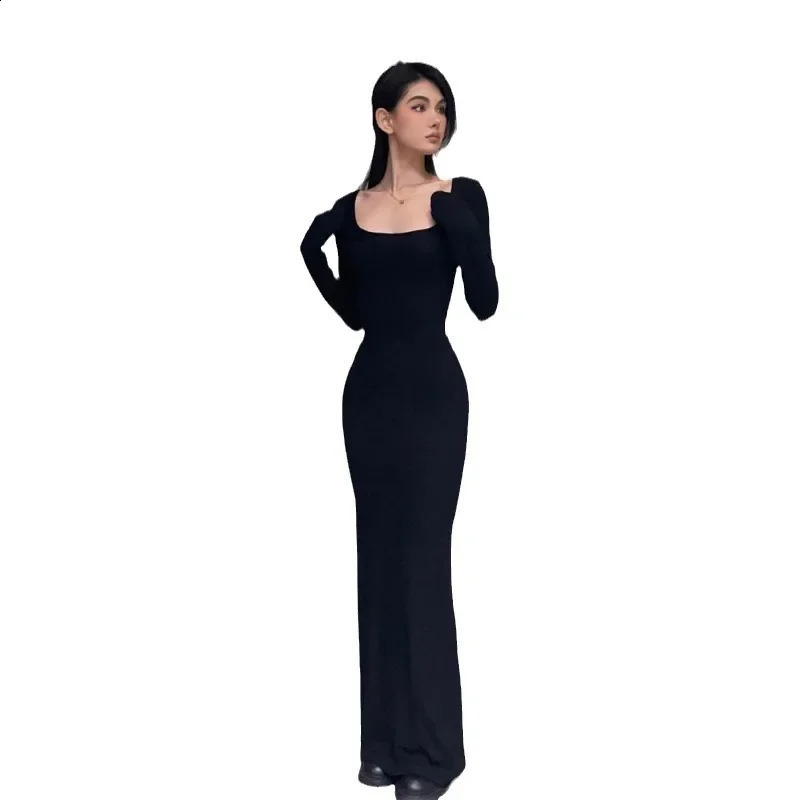 Pure Desire Aesthetic Womens Tight Long Sleeve Fish Tail Dress Slimming Effective Spring Autumn Arrival Base Long Skirt 240823