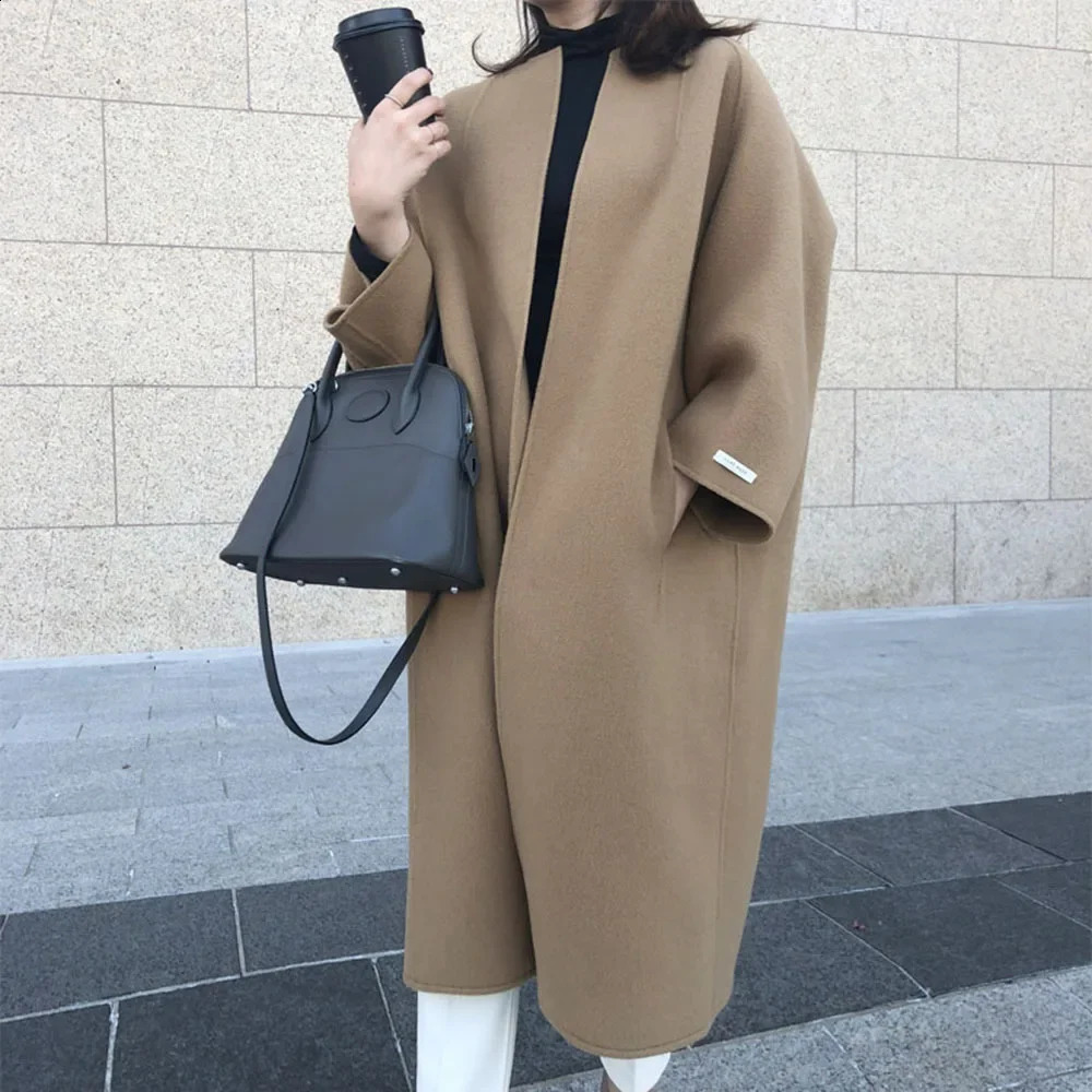 Versatile Womens Coat Overcoat In Light Green Extra Long Straight Leg Jacket Winter Elegant Slimming 241217